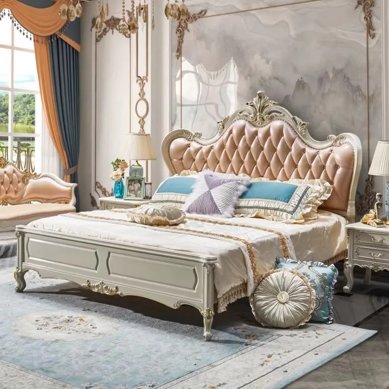 European King Size Bed Frame Mattress Girls Light Luxury Leather Bed Princess Modern Villa Cama Bedroom Furniture