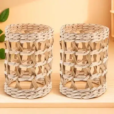 

2 Pcs Straw Cup Sleeves Rustic Grass Vase Rattan Cover Insulator Creative Bottle Protective Covers For Glass Cups Home Decor