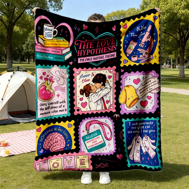 Ik Hou Van Jou Romance Book Soft Blanket, The Love Hypothesis Stamps Comfy Blanket, Ali Hazelwood Inspired Flannel Blank