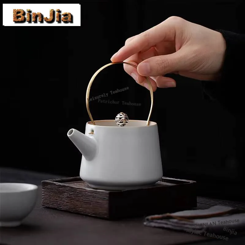

200 мл винтажный чайник из грубой керамики, античный белый чайник с высокой ручкой, домашний чайник для приготовления чая с фильтром, кунг-фу, чайное ремесло