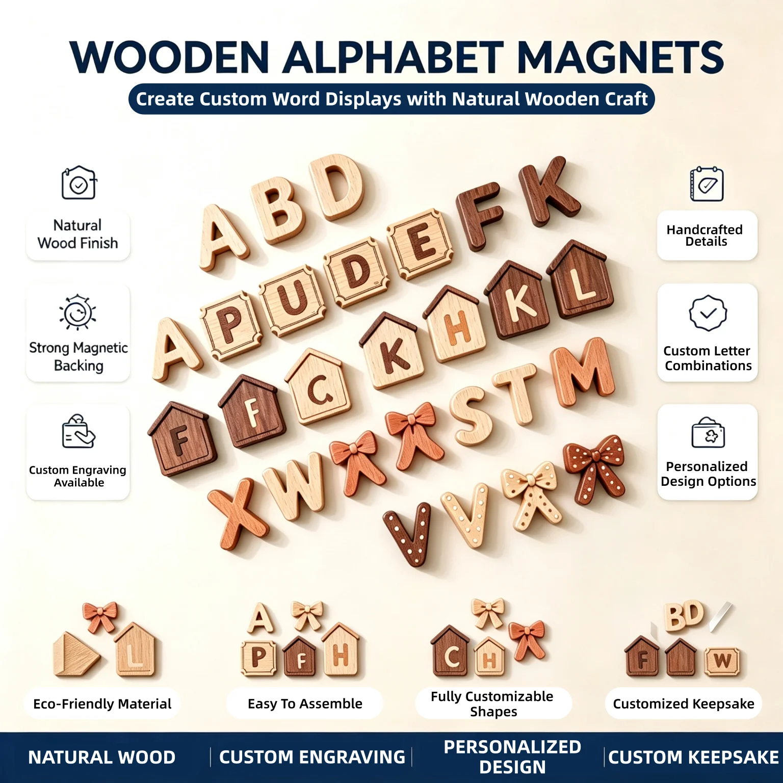 Custom 3D Wooden Fridge Magnets With Laser Cut Wood Fridge Magnet Customized Colors & Logos Wooden Letter Fridge Magnet Low MOQ