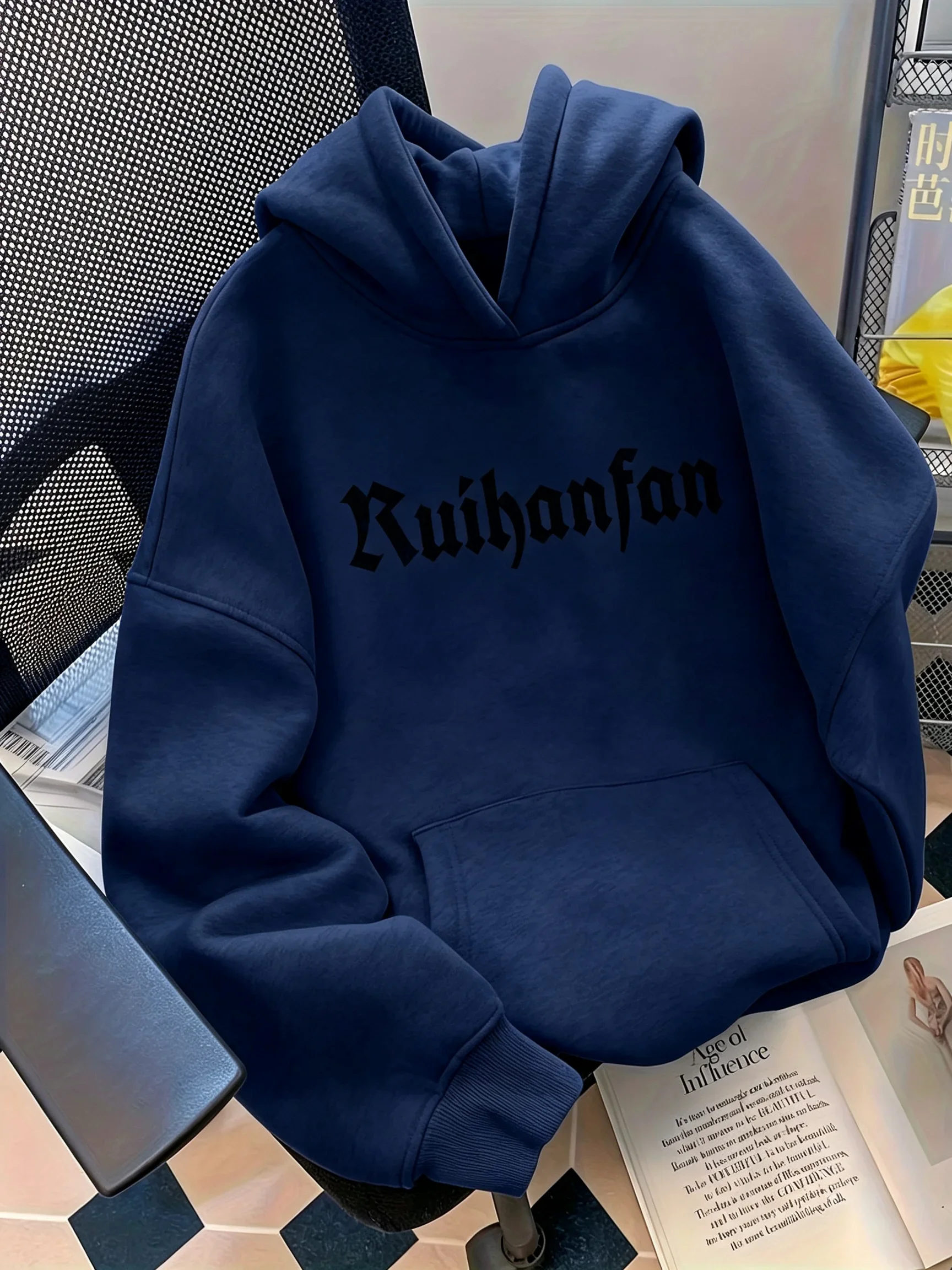 Gothic Hoodie Ruihanfan Old English Letter Distressed Vintage Streetwear Gray Oversized Casual Sweatshirt Long Sleeve
