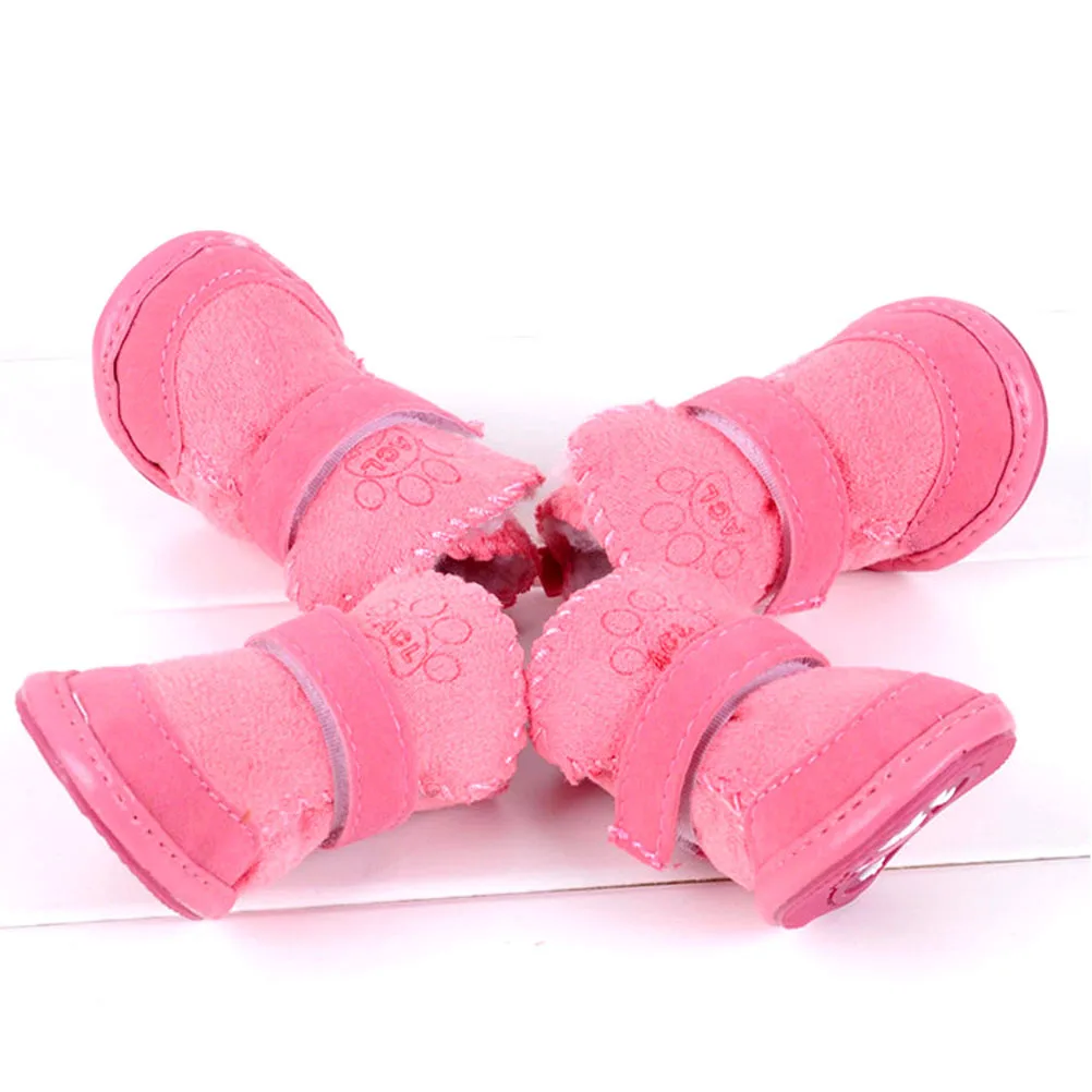 

4Pcs Pink Pet Dog Shoes Size M Warm Cotton Fleece Anti-Slip Sole Winter Outdoor Boots Paw Protection Pet Dog Shoes