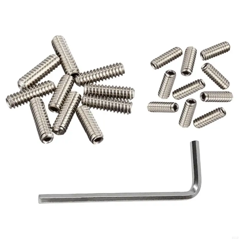  20Pcs 6mm 8mm Length Guitar Saddles Bridge Screws & Wrench Stainless Steel Height Adjustment Screws for Electric Guitar