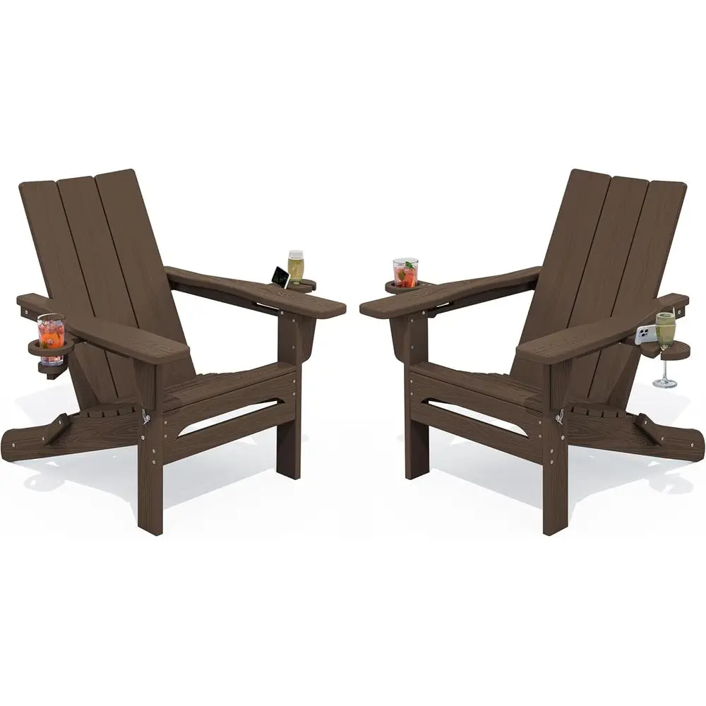 

Set of 2 Classic Adirondack Chairs with Cup Holders, Durable Outdoor Patio Furniture for Garden, Deck, or Lawn