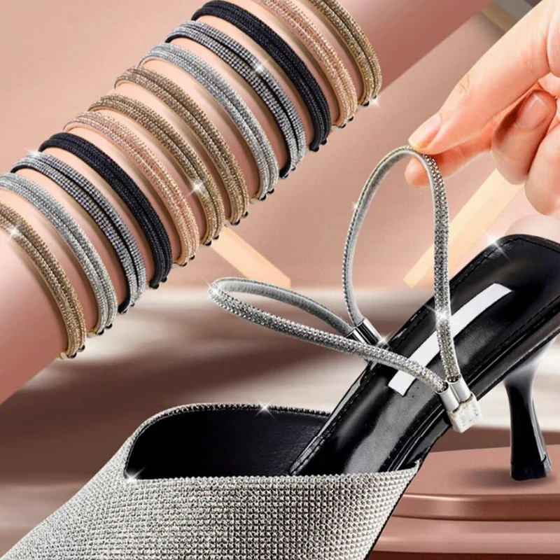 Women's Rhinestone Anti-Skid Ankle Strap Shoelaces High Heels Shoe Belts Loose Tie Triangle Bundle Fashion Accessory