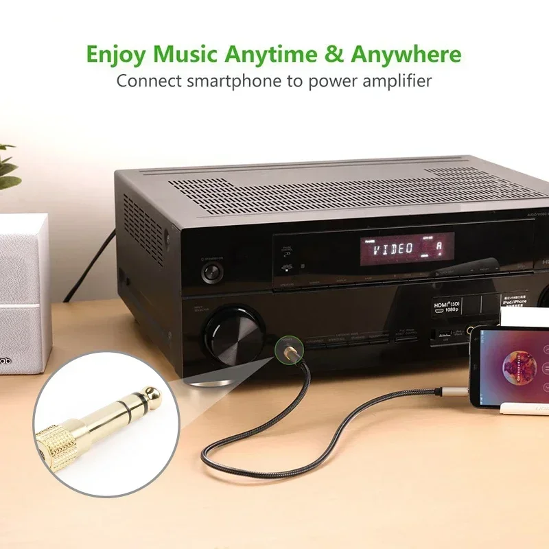 Music Audio Adapter 6.5mm to 3.5mm Jack Converter 3.5 to 6.35 Male to Female Connector for Headphone Amplifier Plug and Play