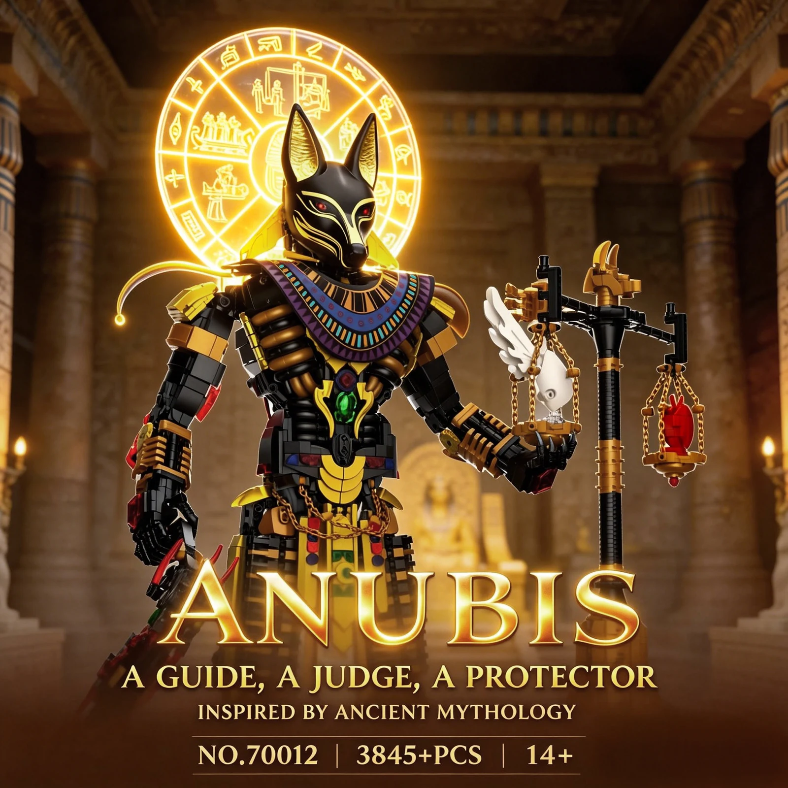 70012 Anubis Baustein-Set mit Beleuchtung - Kreatives Heim-Spielzeug, Dekoration, Montage-Spielzeug, Lernspielzeug, Geburtstagsgeschenk