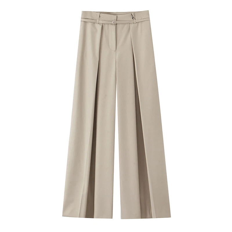 

YENKYE 2025 Women Chic Fashion Office Wear Pleated Wide Leg Pants Vintage High Waist With Belt Female Spring Trousers