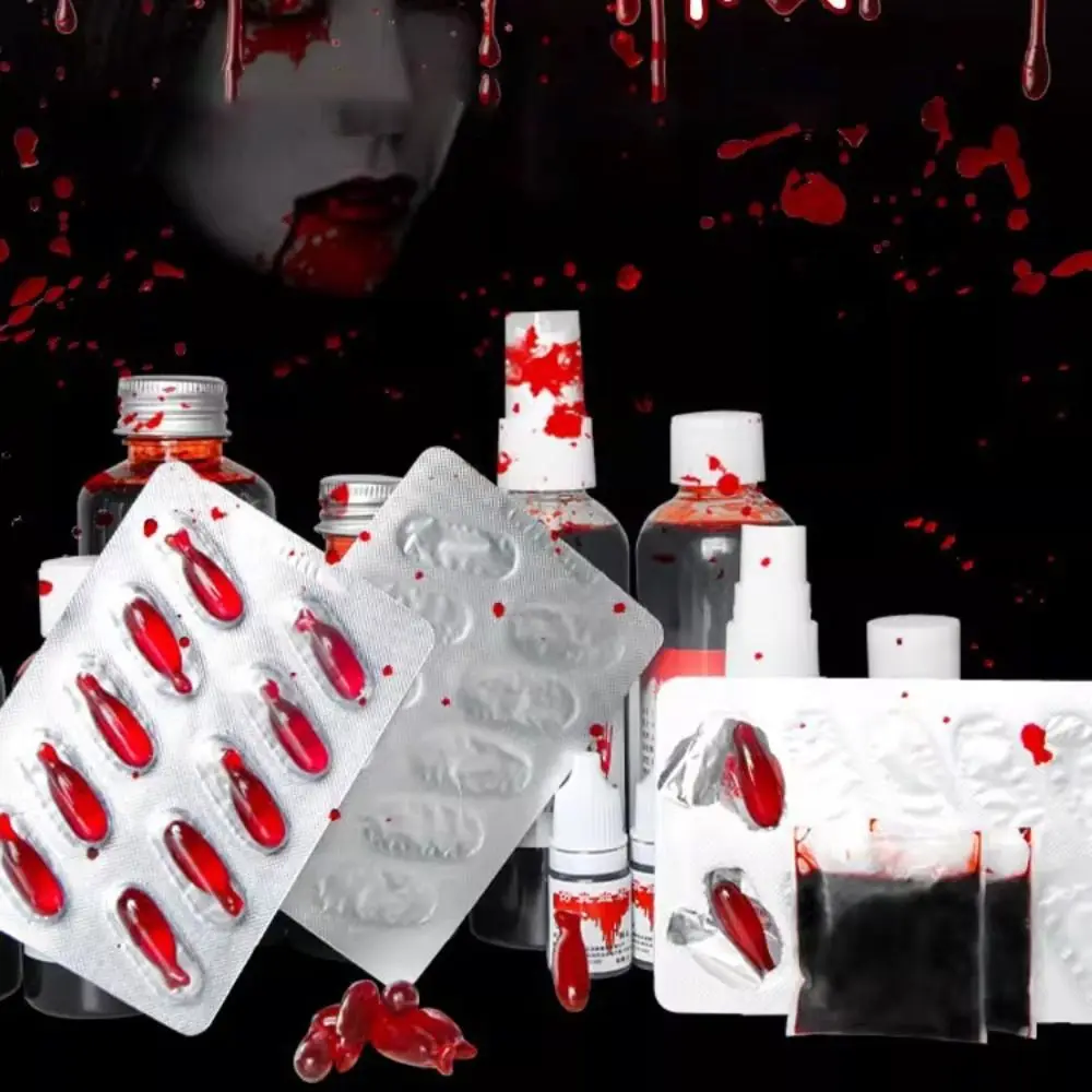 مسلية سهلة التنظيف البلازما وهمية غير سامة آمنة حبوب الدم وهمية المزحة تجهيزات حفلة الهالوين الصالحة للأكل فيلم البلازما والتلفزيون ماكياج