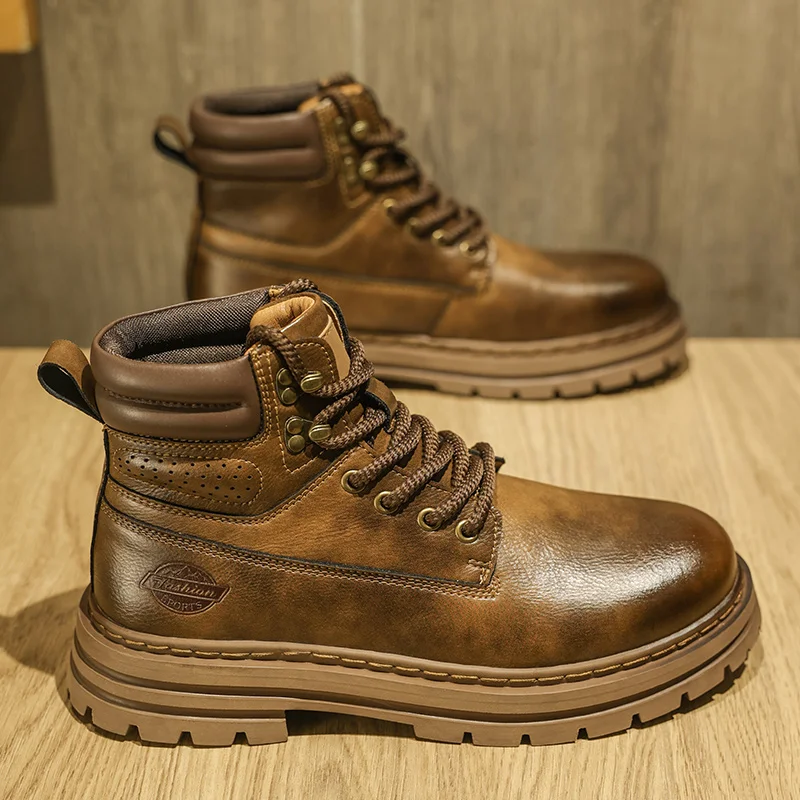 

Height-Increasing Men's Boots 2025 New Versatile Retro British Style Mid-Top Wear-Resistant Yellow Boots Work Short Boots