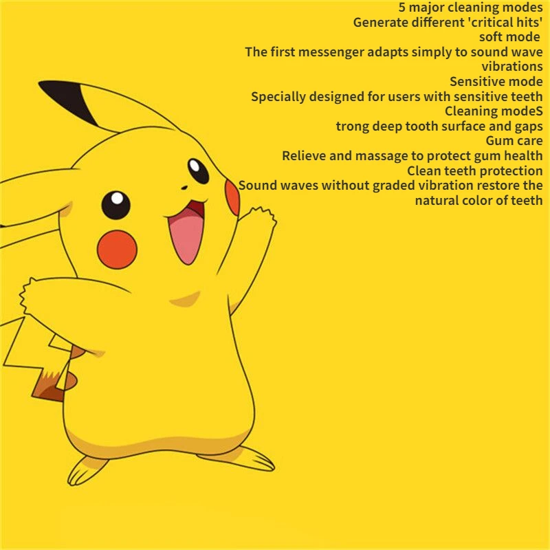 Pokemon Pikachu Spazzolino elettrico Sonic Spazzolino automatico Vibrazione Impermeabile Per adulti Bambini Uomini e donne Ricaricabile