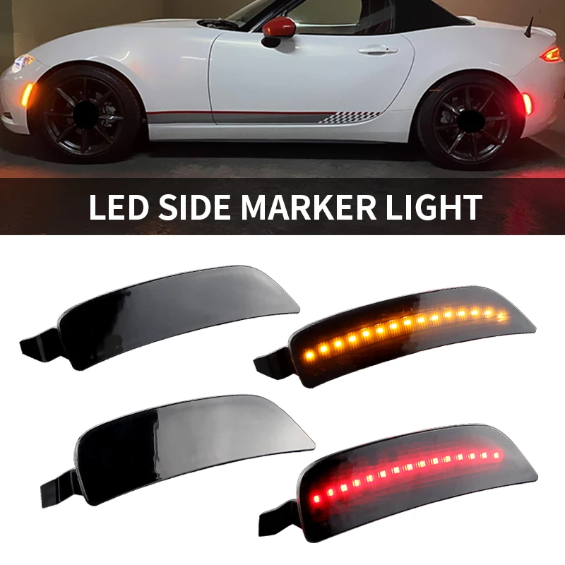 4PCS Clear Smoked LED Bumper Side Marker Light For 2016-2022 Mazda Miata MX-5 NA1J-51-5F0B NA1J-51-5E0B NA1J-51-5H0C