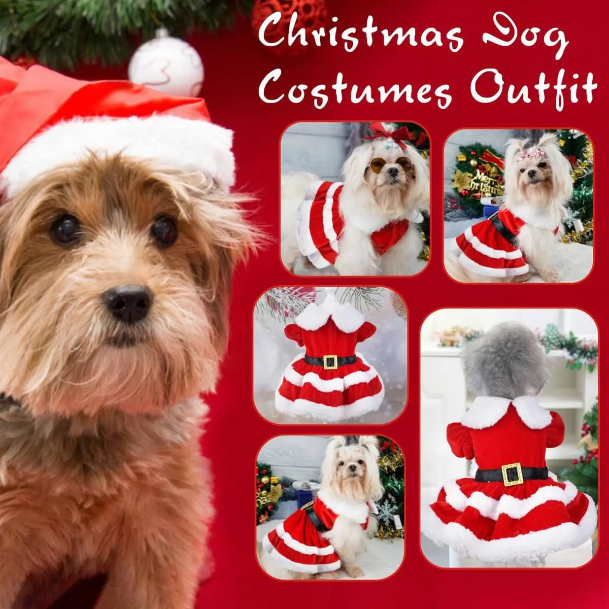 Dog Christmas Costume Puppy Dress Santa Claus Pet Clothes Velvet Skirt Winter Outfit For Small Medium Dogs Cats Warm Coat Xmas