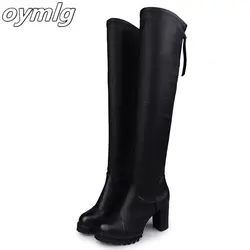 New Autumn Winter Women's Pu Leather Over The Knee Boots Back Zip Thick High Heel Platform Thigh Boots Ladies Fashion Shoe Black