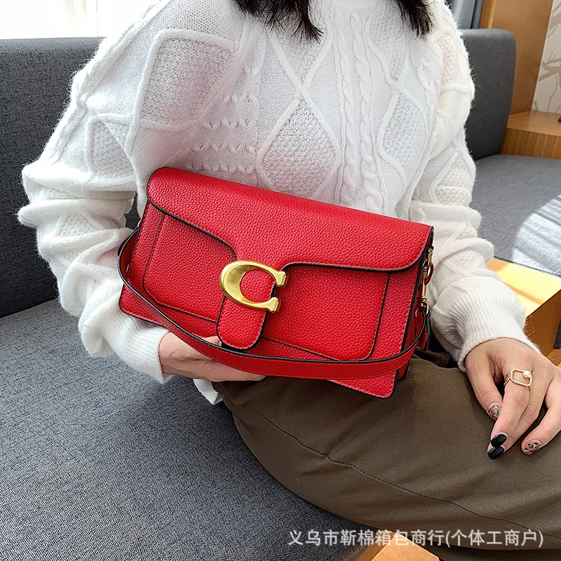 New Lychee Pattern Small Square Bag for WomenY2K Versatile High Quality Texture Solid Color Handheld Single Shoulder Mommy Bag