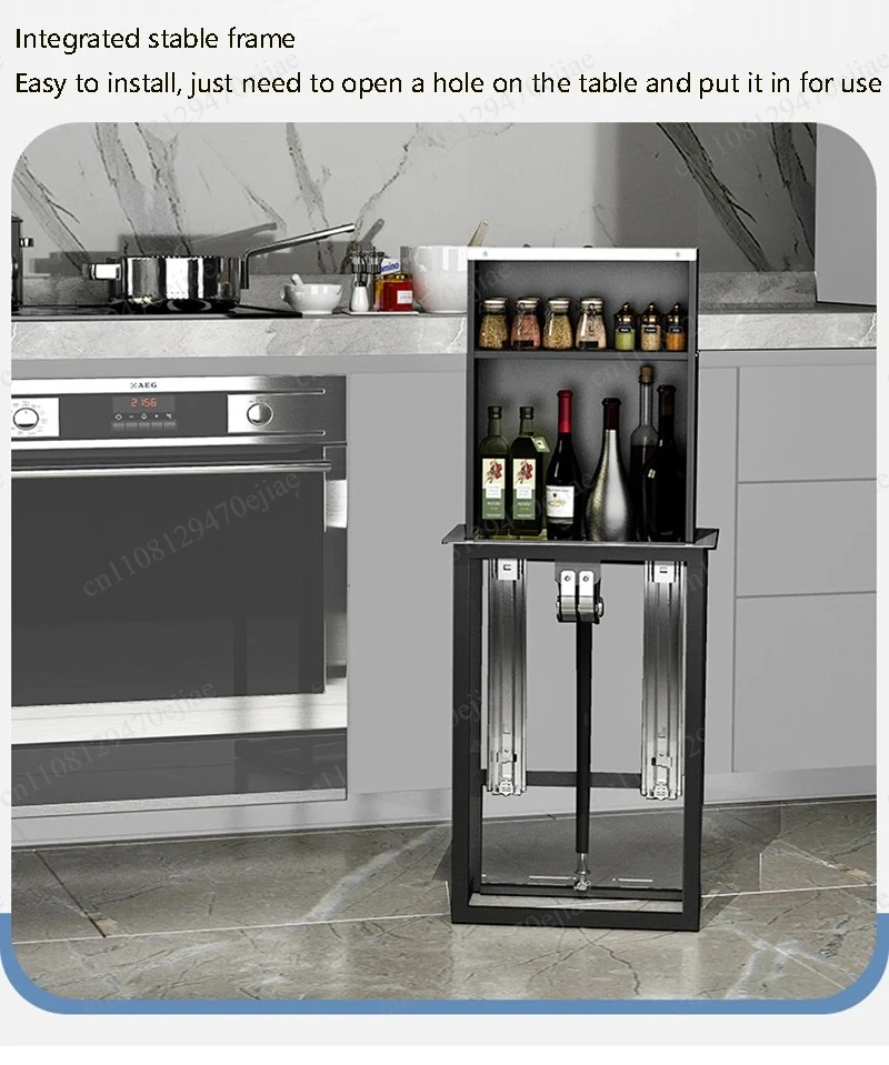 Vertical Lifting Seasoning Basket | SUS304 SS Hidden Spice Rack | Kitchen Tabletop & Cabinet Organizer