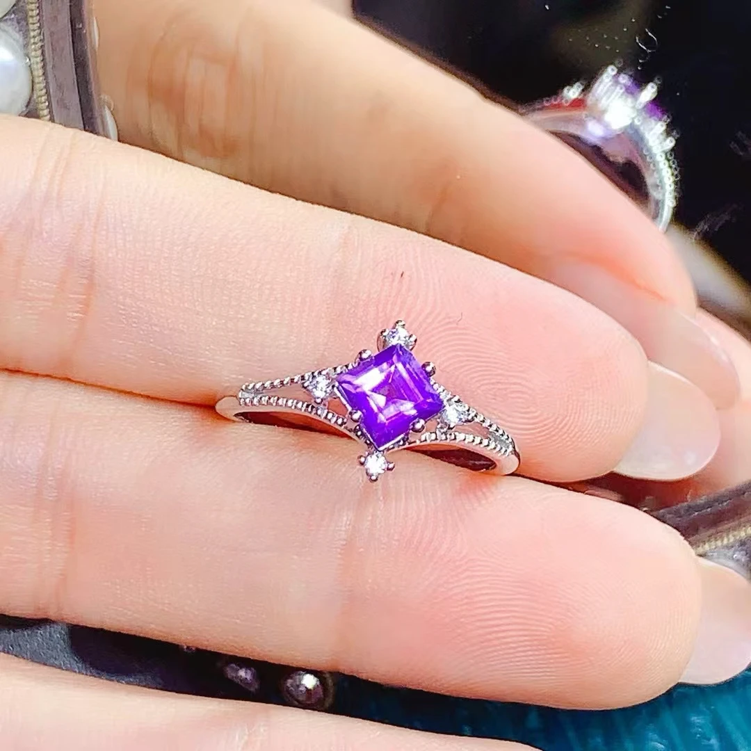 

KJJEAXCMY High quality Simple Natural Amethyst Ring S925 Silver Inlaid Elegant Simple Palace High-End Design Women's Jewelry