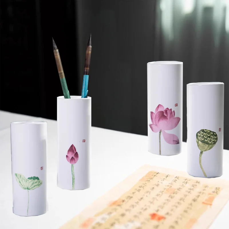 Ceramic Pen Holder Beautiful Easy To Clean Not Easy To Pour for Storage Pen Makeup Brushes Home Decoration Flower Arrangement