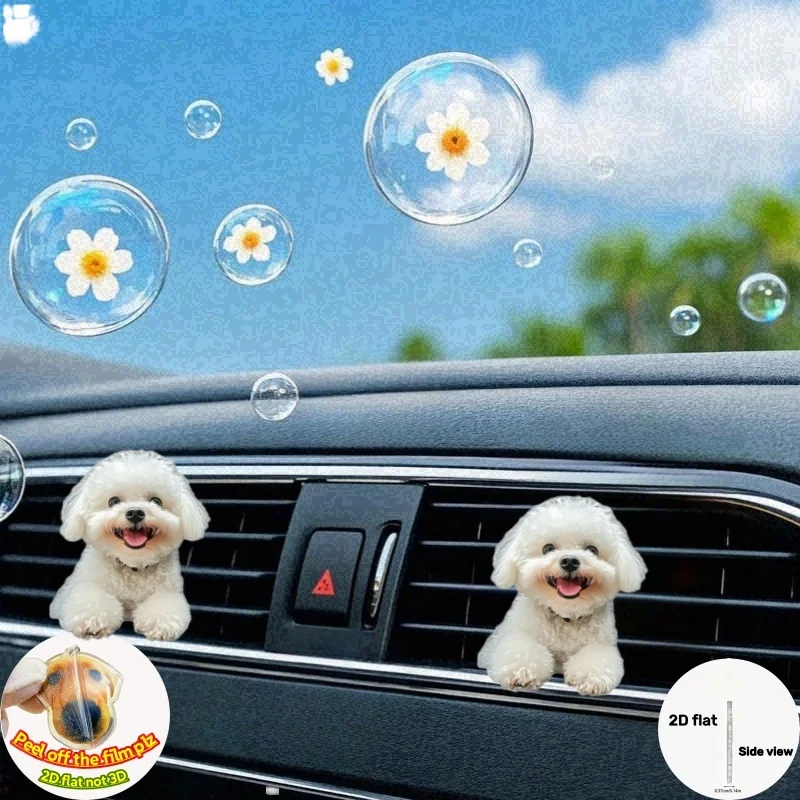 

Smiling White Dog 2D Acrylic Car Outlet Vent Perfume Clips Auto Air Freshener Fragrance Perfumador De Auto Party Graduation Gift