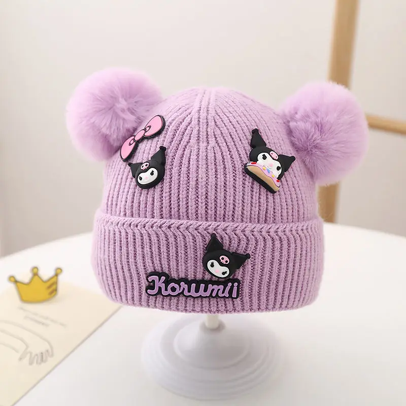 

Kawaii Kulomi Sanrio Children Cute Cartoon Comfortable Warm Hat Outdoor Cold Proof Knitted Cap Hair Decoration Gift for Kids