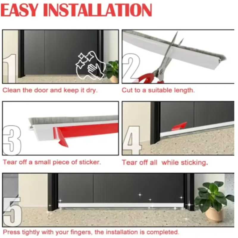 Self-Adhesive Brush Door Seal Strip Insectproof Soundproof Bottom Door Stop - Durable Bottom Seal for Home Improvement
