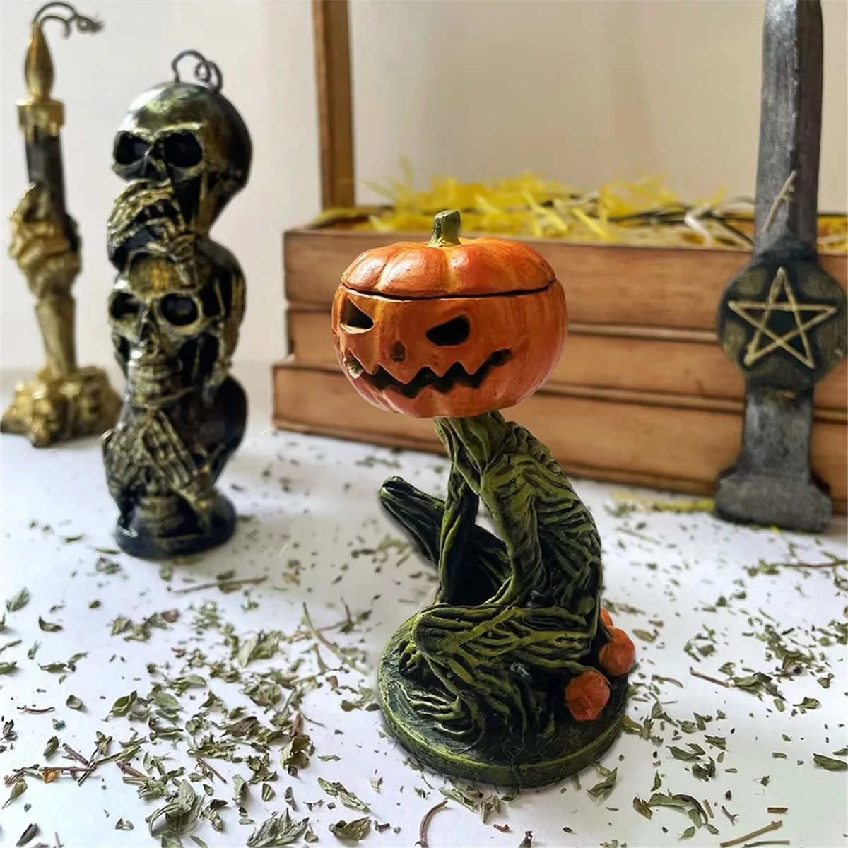 Candelabro de calabaza terrorífico, adornos versátiles, decoración del hogar