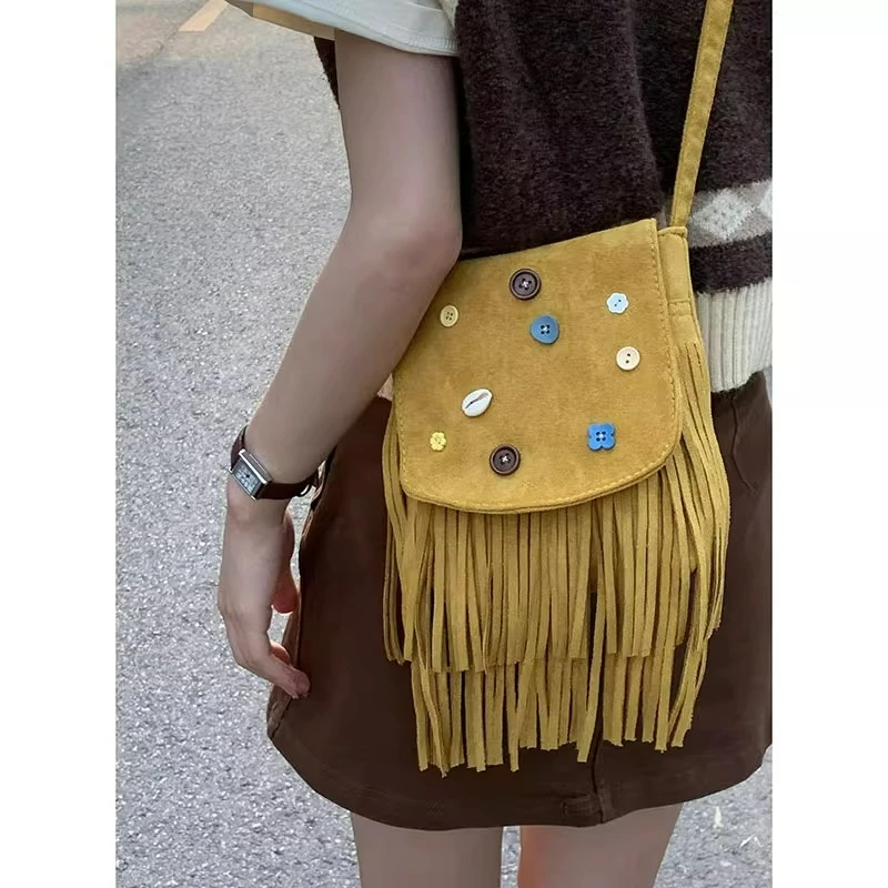 

Retro Tassel Bag for Women's Autumn Winter 2025 New Fashionable Versatile Crossbody Small Suede Phone Square Bags