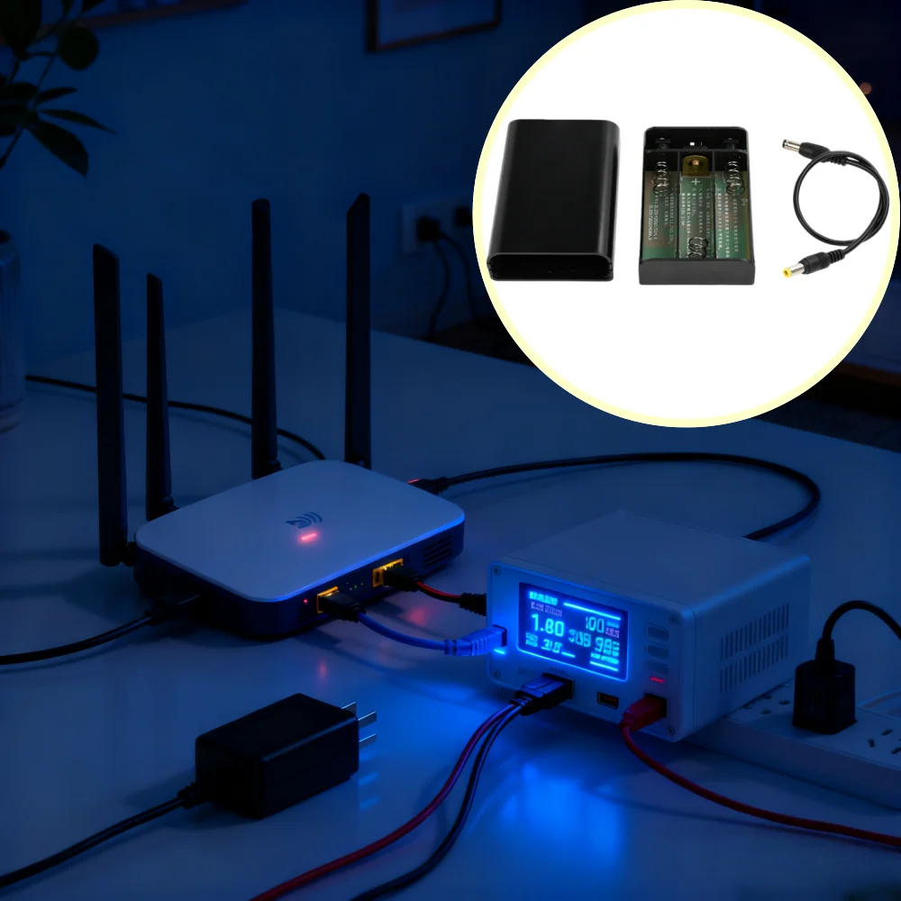 DC 12V Uninterrupted Power Supply 18650 Lithium Battery Case DIY Power Bank Box UPS for House Router Cellphone Tablet Modem