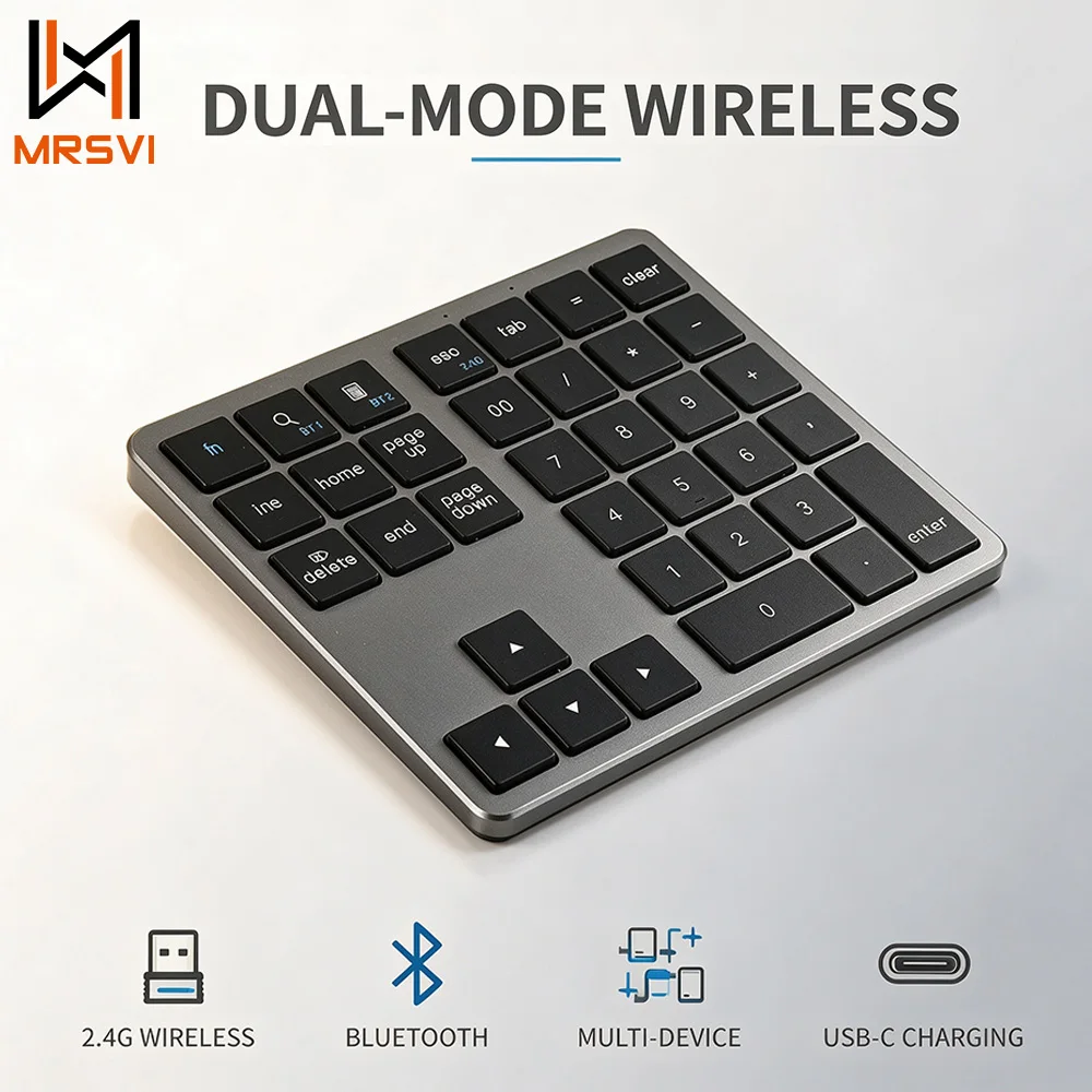 MRSVI K35 Wireless Numeric Keyboard Bluetooth Pad Thin Rechargeable Keyboard Portable Digital Keypad for Android Window