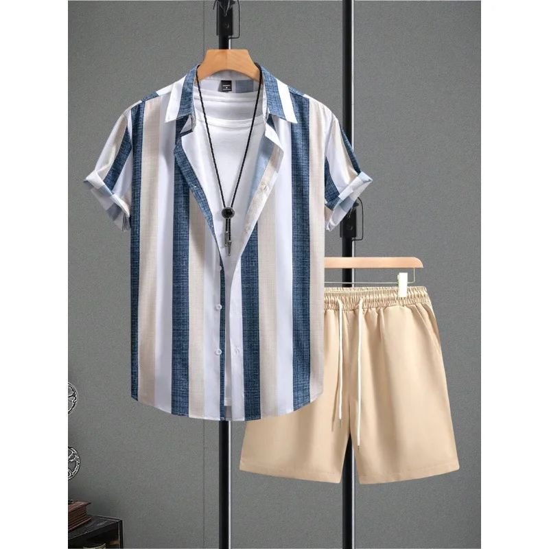 

Hawaiian Casual Fashion Set Men's Four Seasons Comfortable Breathable Clothing Set Streetwear Style Z 58527