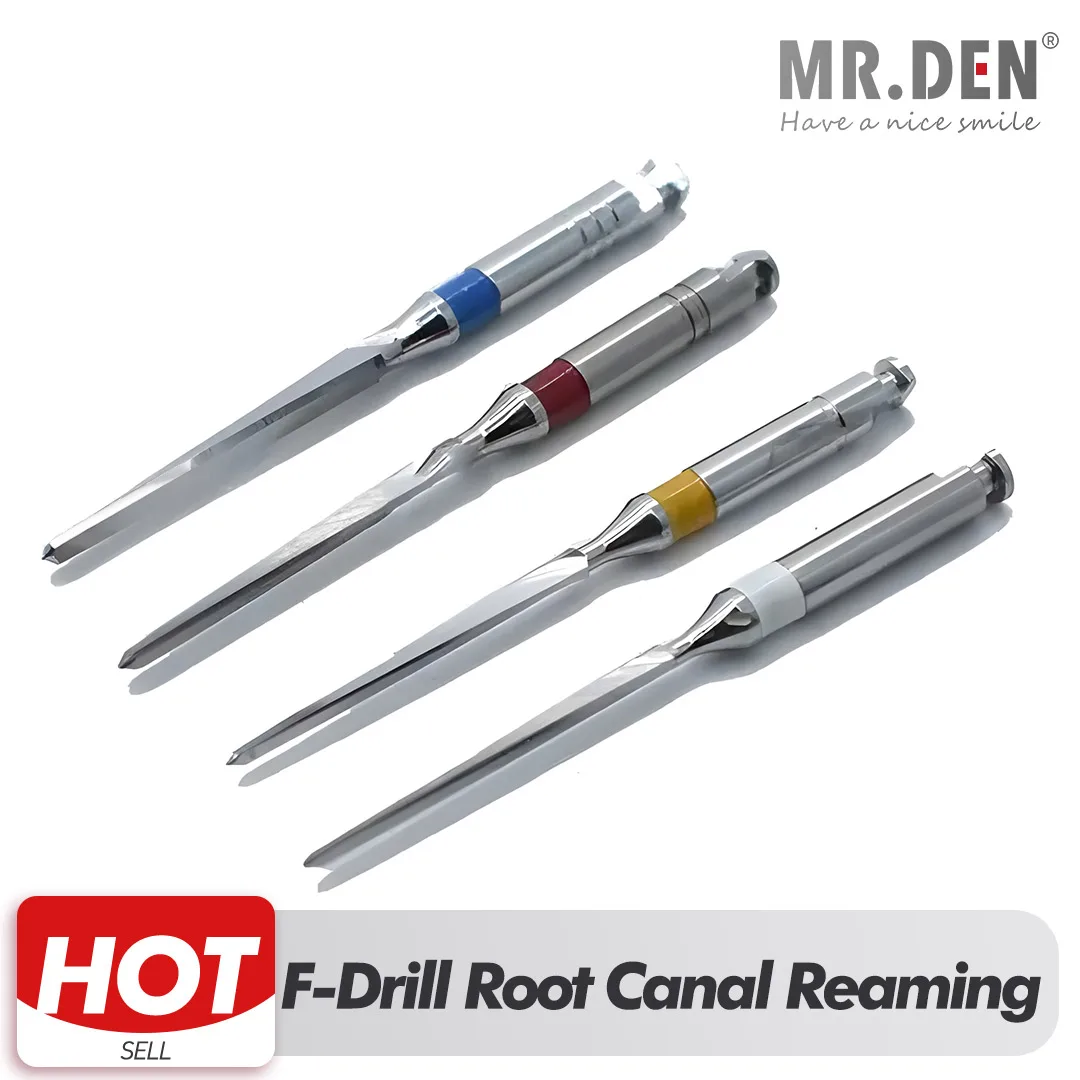 MR DEN Dental F-Drill Stainless Steel Channel Drill Tapered Root Canal Reamer Drill 4 pcs.