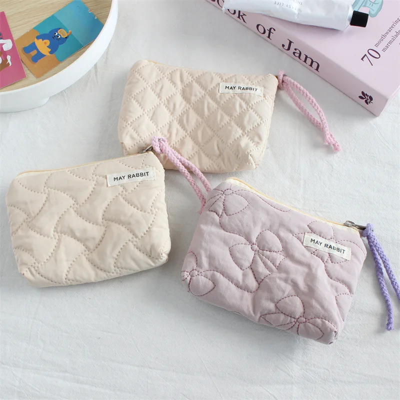 New Quilted Pocket Wallet Portable Mini Purse Kids Cute Purse Candy Color Zipper Coin Purse Handheld Key Lipstick Organizer