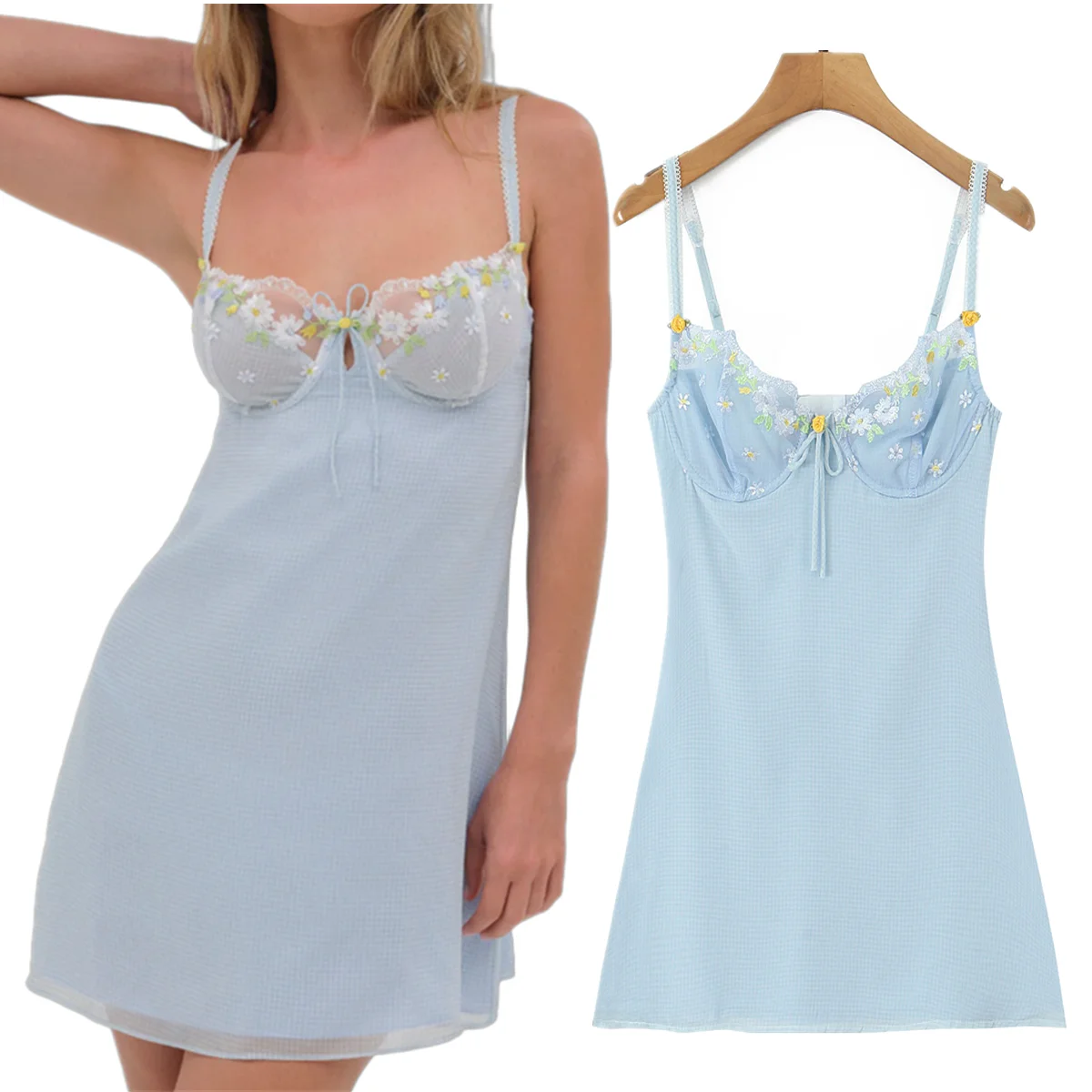 

Maxdutti Summer Dress Women French Fashion Ladies Elegant Suspender Dress Embroidered Flowers Lace Sexy Mini Dress Female