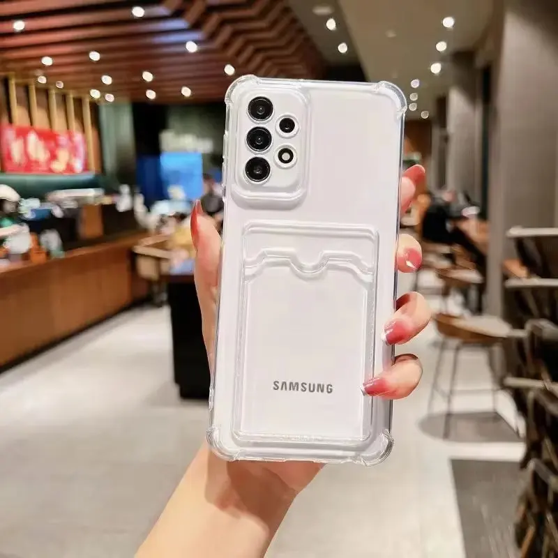 Transparent Silicone Card Slot Phone Case For Samsung Galaxy S26 S25 Edge S22 S23 S24 Plus Note Ultra S20  Drop-resistant Cover