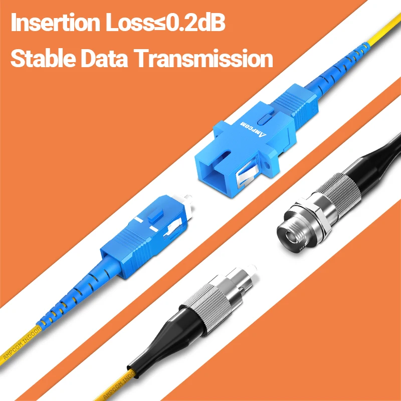 AMPCOM SC-FC UPC 광섬유 패치 케이블, 싱글 모드 단면 SMF 9/125μm 단일 모드 굽힘 무감도 2.0mm 광섬유 코드