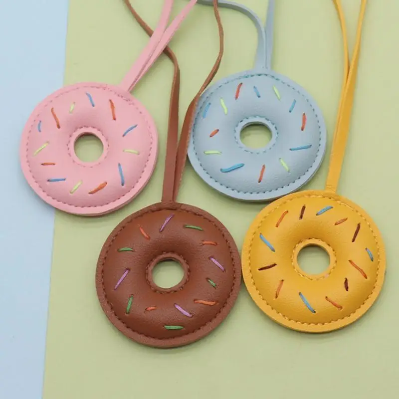 Kawaii Macaron Color Donut PU Leather Keychain Hand Stitched Sprinkle Donut Bag Pendant For Girls Backpack Handbag Decor Gift