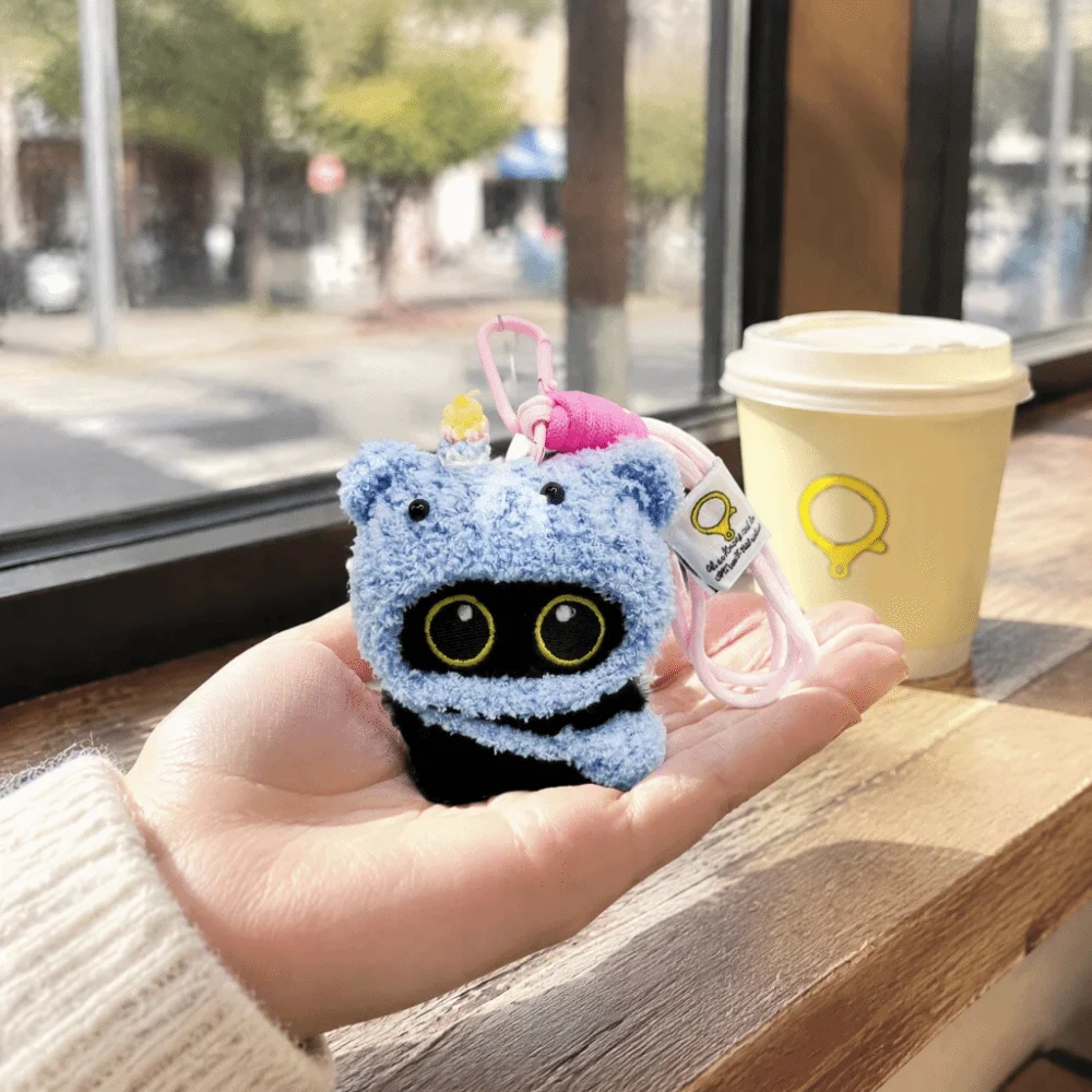 Made Black Cat Keychain Soft Stuffed Lightweight Stuffed Pendant Comfortable To Touch Squeaky Function Hanging Ornament Car Keys