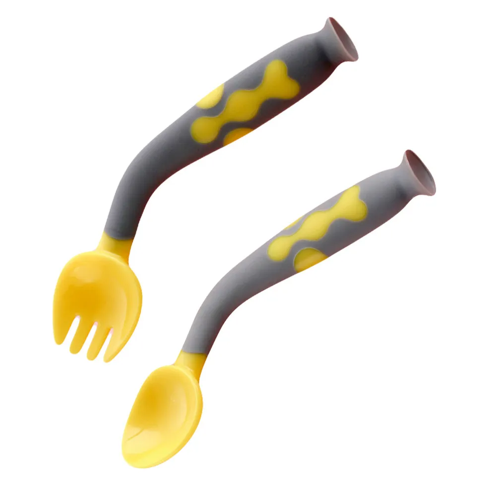 

1 Set Baby Fork Spoon Set Infant Feeding Tableware Bendable Spoon Fork For Toddler High Temp Resistant Suction Base