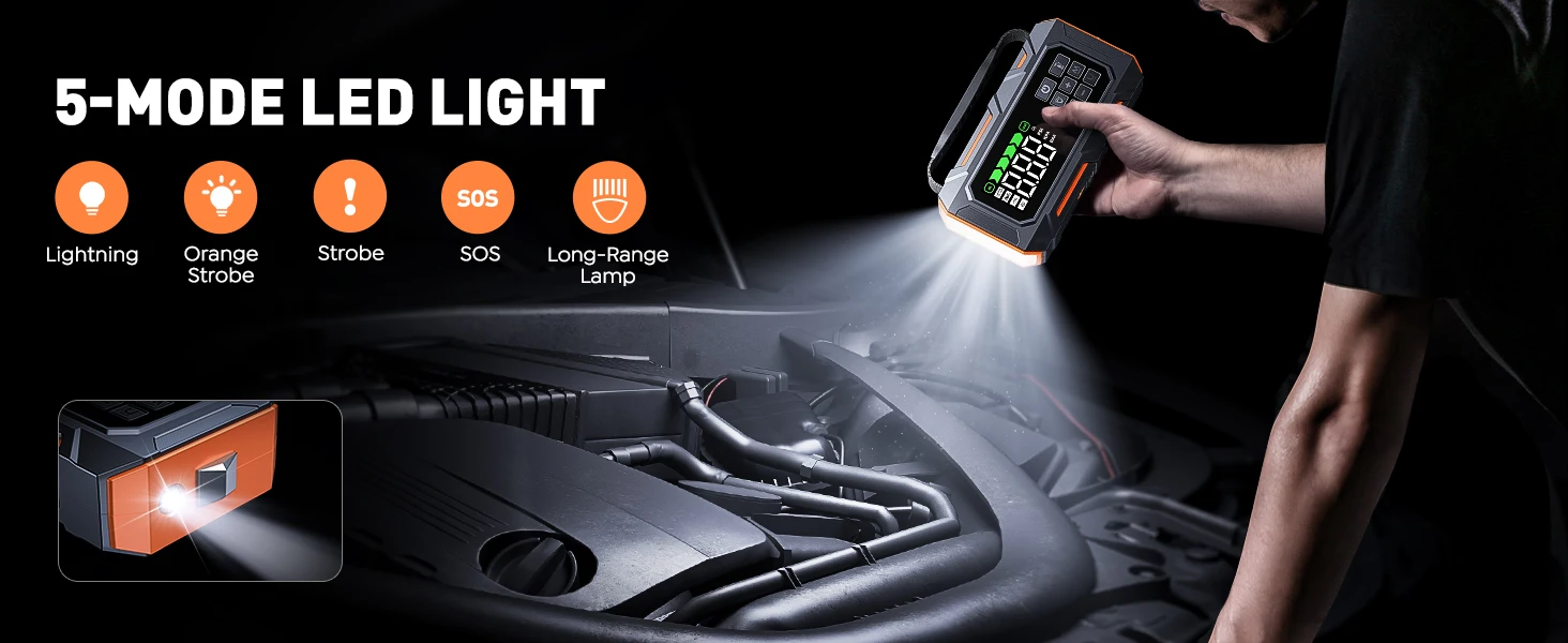 BUTURE 6-in-1 Auto-Starthilfe Reparaturwerkzeuge Luftkompressor 160PSI 26800mAh Startgerät Tragbares Auto-Pannenhilfe-Set – Detail 5