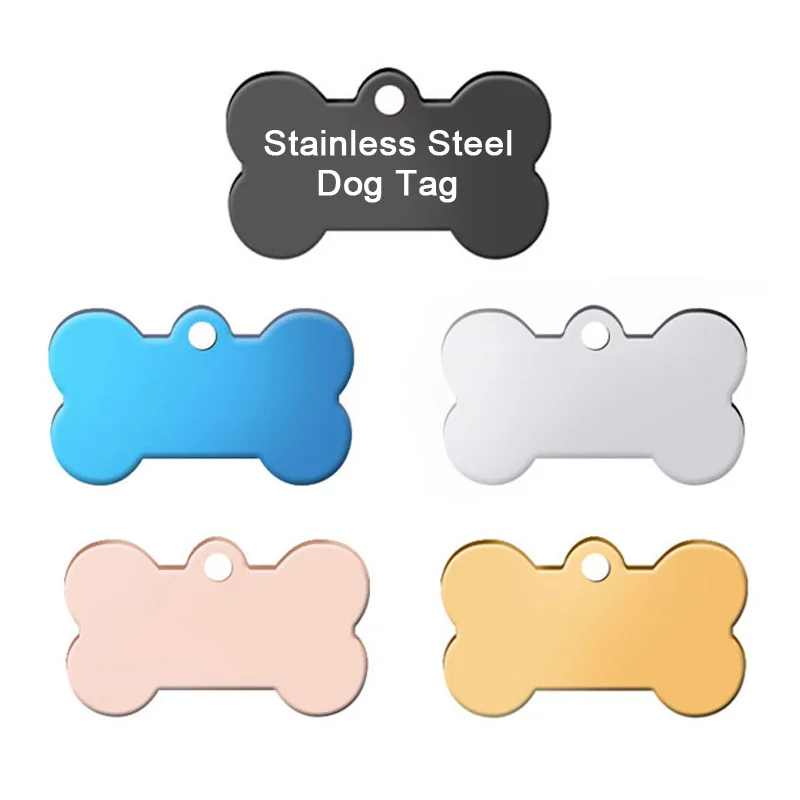 Wholesale 100Pcs Stainless Steel Bone Identity Card Personalized Dog ID Tags Pet Supplies Customized Laser Cat Puppy Pet ID Tags