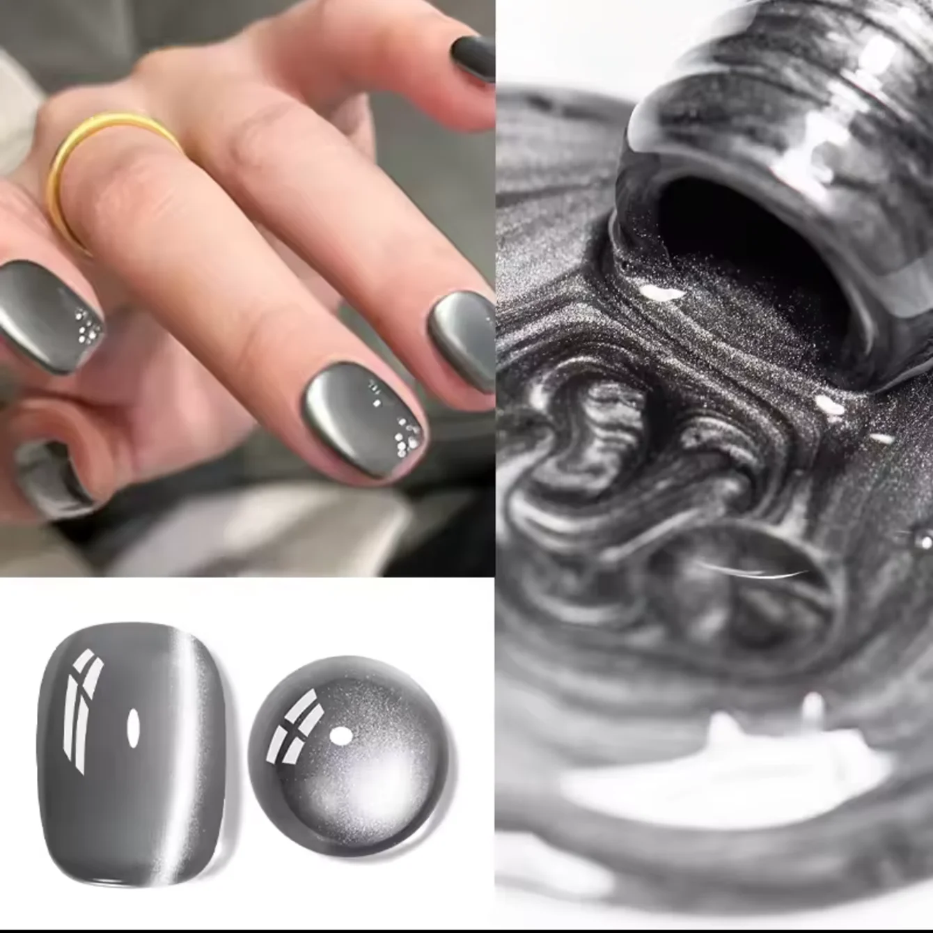 12ML 1 Uds uñas de otoño gris negro imán ojo de gato Gel esmalte de uñas uñas negras cuentas de vidrio gris seda ojo de gato pegamento para uñas cosas de uñas