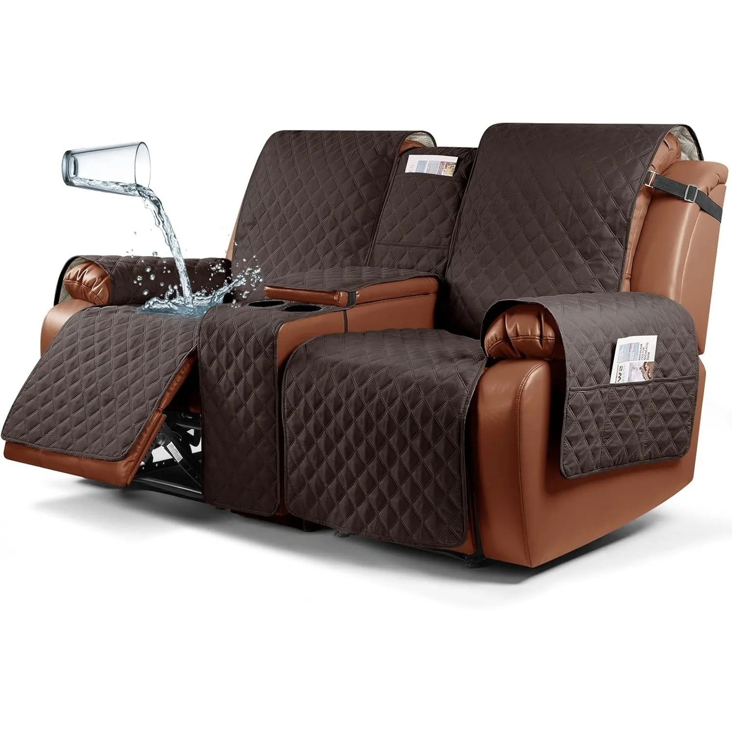 Funda de sofá impermeable para sillón con consola, funda de sofá antideslizante (color chocolate, 2 plazas)