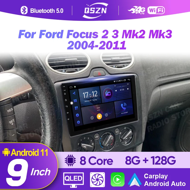 Rádio estéreo do carro de 9 polegadas android para ford focus 2 3 mk2 mk3 2004-2011 carplay android auto multimídia dsp gps navegação rádio do carro