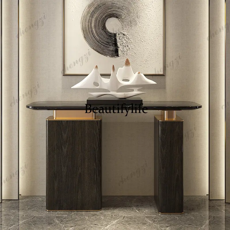 Entrance table marble light luxury strip case extremely narrow against the wall designer end view table