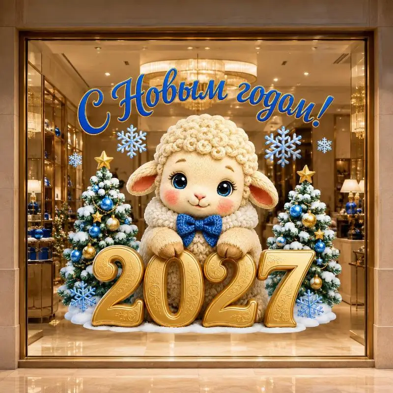 2027 New Year Waterproof Window Stickers Cute Crochet Sheep Pattern Removable Self Adhesive for Balcony Window Decor
