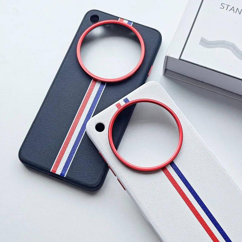 

Для OPPO Find X8 Pro, X8 Ultra, X8s Чехол ELVEV с трехцветной полосой, приятный для кожи жесткий чехол для телефона из искусственной кожи