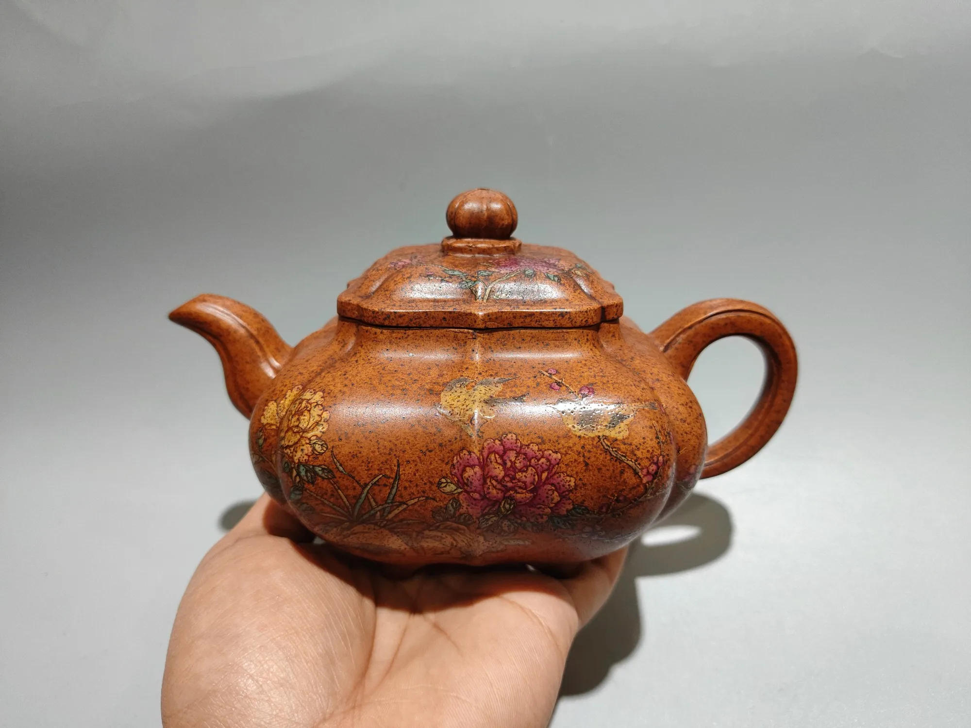 Purple Clay Pot Painted Flower landscape pattern Square ribbed furnace pot Kettle Teapot Pot Tea Tea Charm Amass wealth