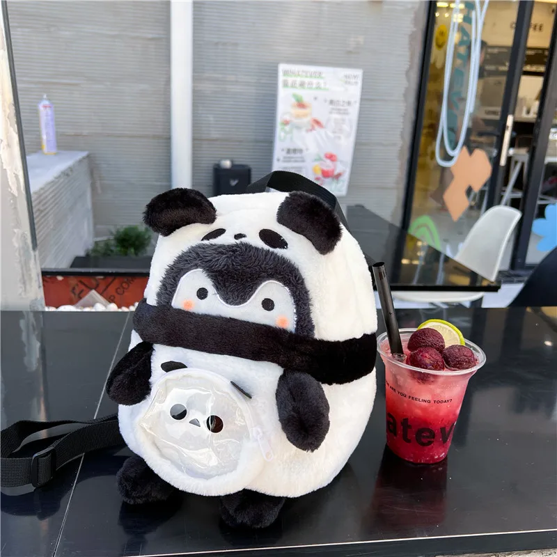 Mochila de pelúcia pinguim para crianças, saco bonito boneca dos desenhos animados, mini saco de livro, presente, panda, 2024