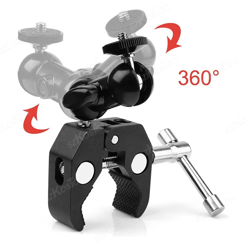 Metal Super Clamp with Mini Ball Head Quick Release Clamp Bracket Tripod Mount 1/4 3/8 Screw Clip for DSLR Camera